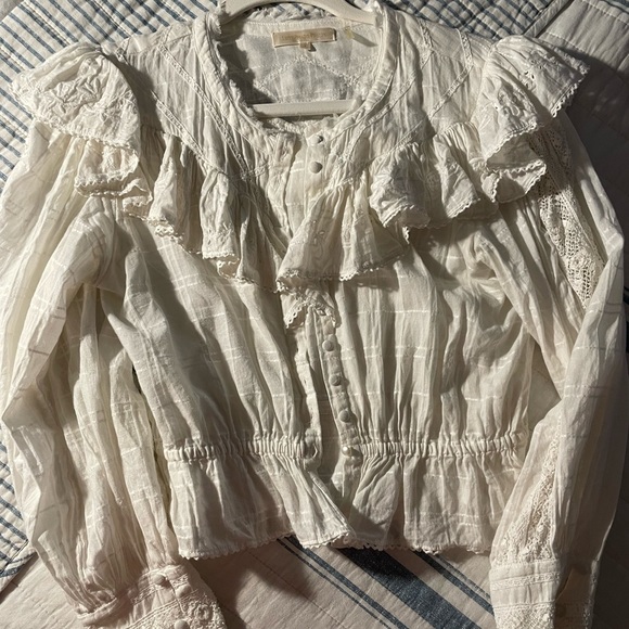 LoveShackFancy White Suzanne Blouse Long Sleeve Top Small - Picture 4 of 7